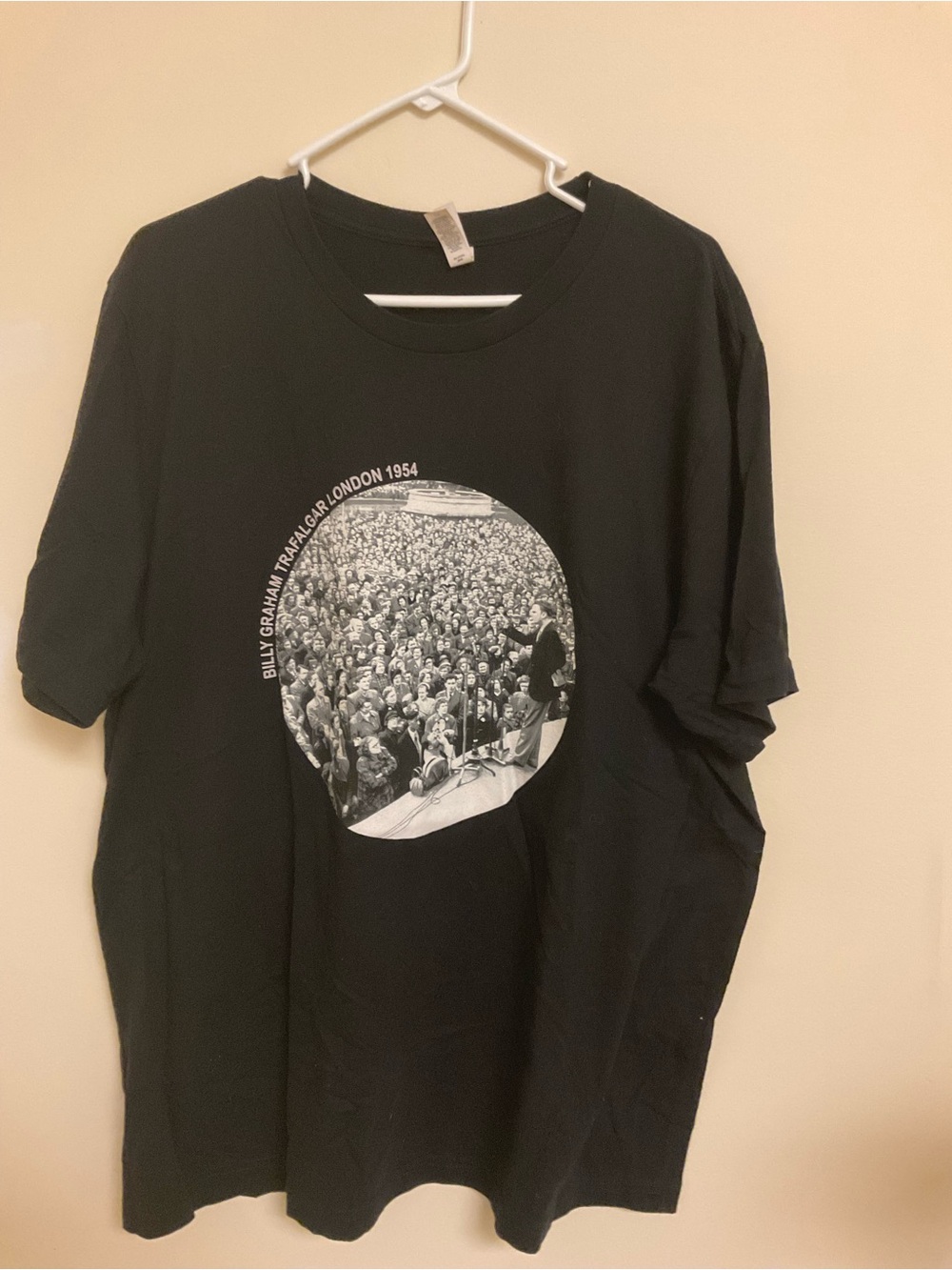 Black Graphic Crewneck T-Shirt with Crowd Photo Print